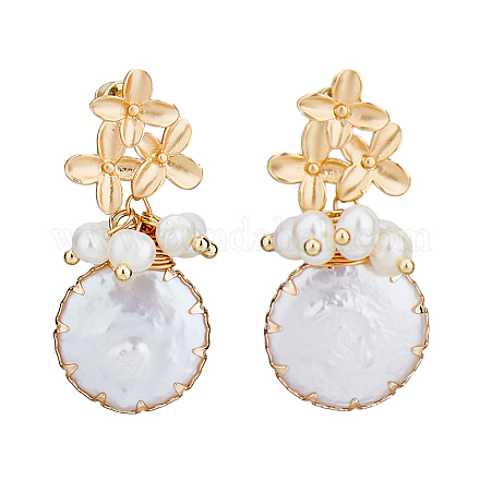 1 пара сережек-гвоздиков с ракушками и жемчугом EJEW-FI0002-22A-1