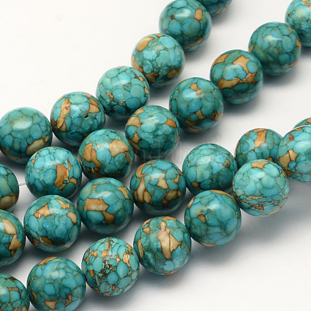 Chapelets de perle ronde en turquoise synthétique teintée TURQ-Q100-01E-01-1