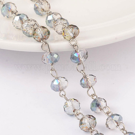 Rondelle hecho a mano electrochapa cadenas de perlas de vidrio AJEW-JB00130-01-1