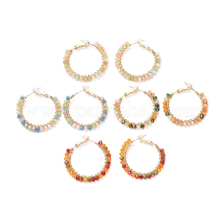 Bohemian Boho Round Circle Big Hoop Earrings with Glass Beads EJEW-JE04618-1