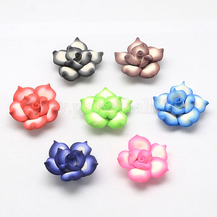 Handmade Polymer Clay 3D Flower Lotus Beads CLAY-Q203-25mm-M-1