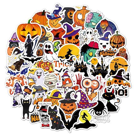 50 Uds. Pegatinas de dibujos animados impermeables de vinilo holográfico de halloween DIY-B064-01A-1