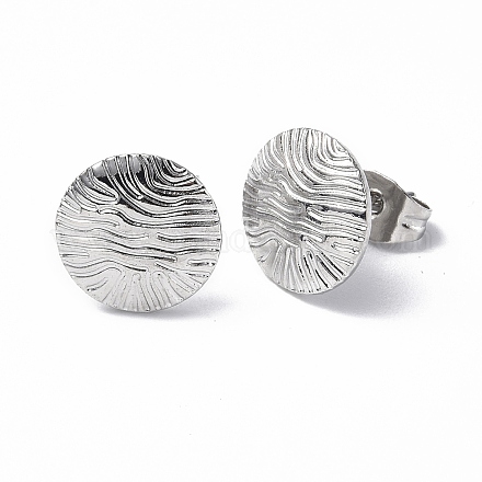 304 Stainless Steel Textured Flat Round Stud Earrings for Women EJEW-F300-02P-1