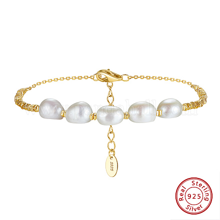925 bracciale con perline quadrate in argento sterling e perle naturali BJEW-Z025-07G-1