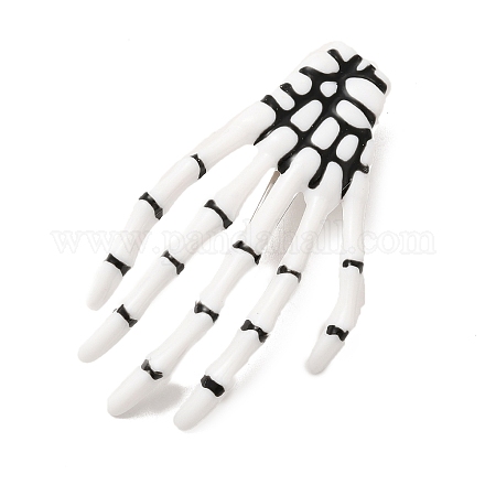 ハロウィンテーマのプラスチックワニヘアクリップ女性女の子用  鉄のパーツと  スケルトンの手の形  ホワイト  73x42x15mm PHAR-E018-01P-01-1