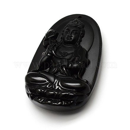 Buddhist Jewelry Natural Obsidian Large Cameo Buddha Pendants G-A133-03E-1