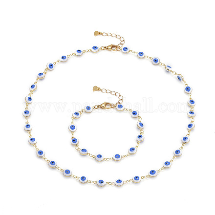 Bracelets et colliers chaîne à maillons mauvais œil en laiton émaillé ensembles de bijoux SJEW-JS01191-1