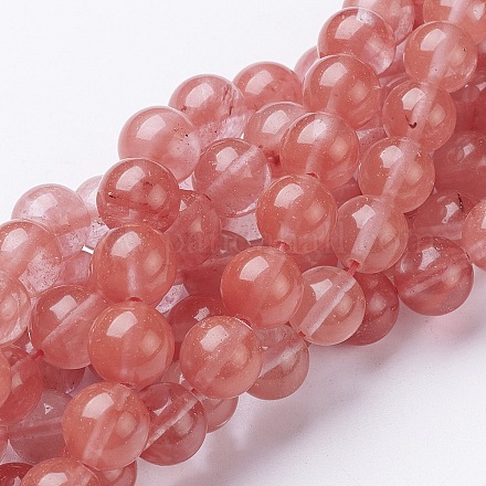 Chapelets de perles en verre de quartz de cerise X-GSR10mmC054-1