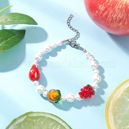Браслеты ручной работы из бусин из ракушек и фруктов в технике лэмпворк для женщин BJEW-TA00650-1