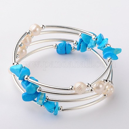 Gemstone Chip Warp Bracelets BJEW-JB01518-06-1