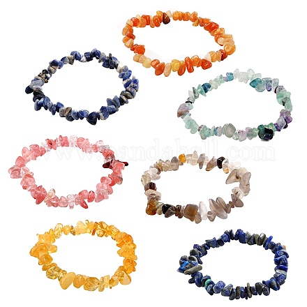 7 pièces 7 styles puces naturelles et synthétiques ensembles de bracelets extensibles en perles de pierres précieuses BJEW-SZ0001-39-1