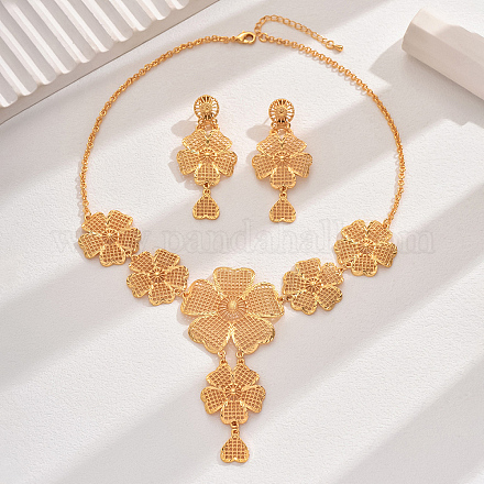 Ожерелье-нагрудник с цветочным покрытием из 18-каратного золота и серьги-гвоздики с подвесками KR3850-1