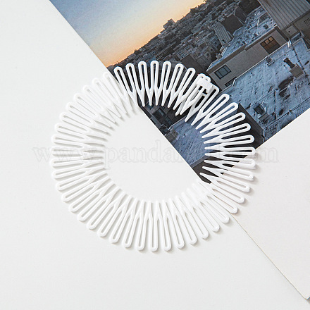 プラスチック製の完全な円形の柔軟な櫛のヘアバンド  ワイドヘアアクセサリー  ホワイト  300x30mm OHAR-PW0003-190A-1
