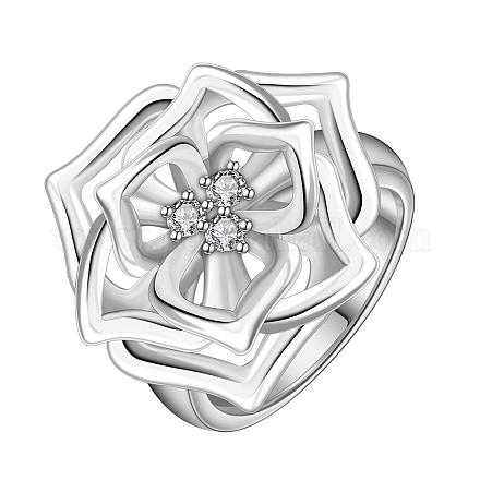 Модный цветок латуни кубического циркония широкий полосы кольца для женщин RJEW-BB12013-8-1