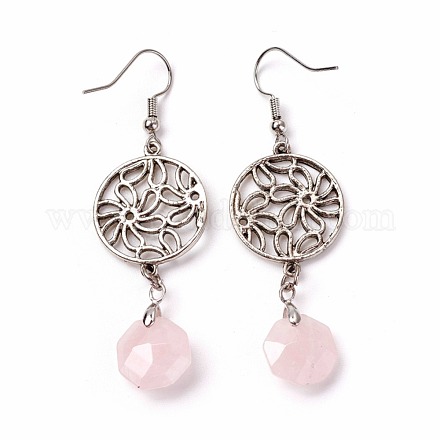 Natural Rose Quartz Dangle Earrings EJEW-I225-A04-1