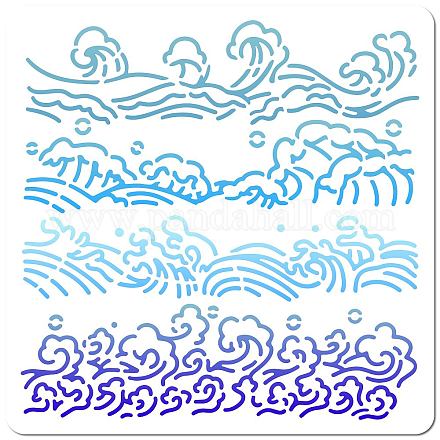 GORGECRAFT 30x30cm Sea Waves Stencil Ocean Wave Template 4 Styles Nautical Wave Pattern Reusable Plastic Square Stencils for Painting on Wood Floor Wall Furniture Canvas Fabrics DIY Crafts Decoration DIY-WH0244-280-1