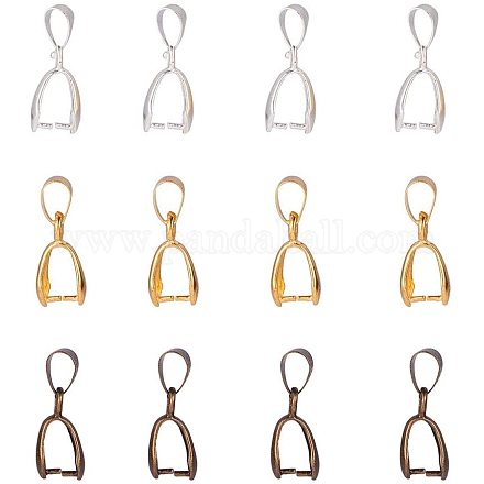 PandaHall Elite 90pcs 3 Colors Brass Pinch Bails Pinch Clip Bail Clasp Dangle Charm Bead Pendant Connector Findings for Pendants Necklace Jewelry DIY Craft Making KK-PH0036-29-1