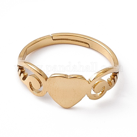 Ion Plating(IP) 201 Stainless Steel Heart Adjustable Ring for Women RJEW-K242-01G-1