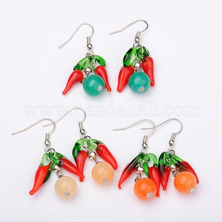 Trendy Women's Dangling Lampwork Beads Earrings EJEW-JE01221-1