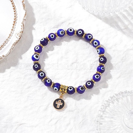 Браслеты с подвесками из сплава с эмалью и плоскими круглыми крестами BJEW-JB12269-01-1