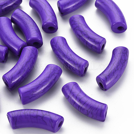 不透明なクラックルアクリルビーズ  カーブチューブ  青紫色  36x13.5x11.5mm  穴：4mm  約148個/500g MACR-S372-001N-004-1