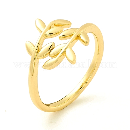 Brass Leaf Wrapped Open Cuff Ring for Women RJEW-P027-03G-1