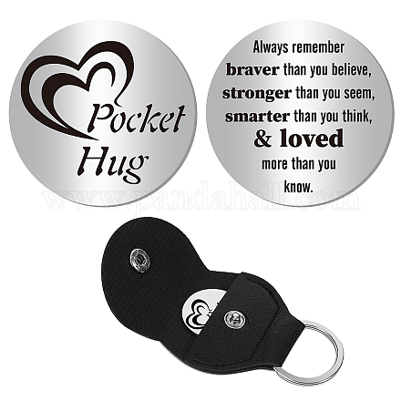 CREATCABIN Inspirational Gift Pocket Hug Token Encouragement Keychain Long Distance Relationship Keepsake Stainless Steel Double-Sided with PU Leather Keychain for Friends Family Women 1.2 x 1.2 Inch AJEW-CN0001-43A-1