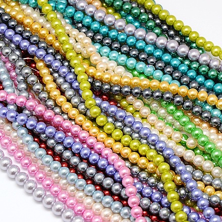 Eco-Friendly Dyed Glass Pearl Round Bead Strands HY-A002-6mm-M-1