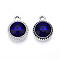 K5 Glass Pendants, Flat Round, Faceted, with Alloy Findings, Platinum, Midnight Blue, 17~17.7x14x5.2~6mm, Hole: 2mm