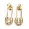 Brass Micro Pave Clear Cubic Zirconia Pendants, Long-Lasting Plated, Safety Pin, Real 18K Gold Plated, 20.5x8.5x2.5mm,  Jump Ring: 5x0.7mm, Inner Diameter: 3.5mm