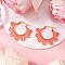 304 Stainless Steel Glass Seed Beads Hoop Earrings, Flower, Pink, 28x2.5x33mm