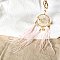 Imitation Pearl Woven Net/Web with Feather Hanging Ornaments, Alloy Clasps for Bag Decoration, Pink, 250mm