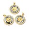 Brass Micro Pave Cubic Zirconia Pendants, with Enamel & Shell, Long-Lasting Plated, Lead Free & Cadmium Free, Real 18K Gold Plated, Flat Round with Cross, Black, 24.5x22x3.5mm, Hole: 5x3.5mm