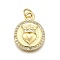 Rack Plating Brass Micro Pave Cubic Zirconia Pendants, Flat Round with Crown & Heart, with Jump Ring, Cadmium Free & Lead Free, Long-Lasting Plated, Real 18K Gold Plated, 19.5x15x2.5mm, Hole: 3.5mm