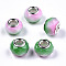 Baking Painted Glass European Beads, Large Hole Rondelle Beads, with Platinum Tone Brass Double Cores, Two Tone, Faceted, Medium Sea Green, 14x10.5mm, Hole: 5mm