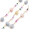 Natural Morganite & Glass Link Chains, with Brass Chains, Rack Plating, Long-Lasting Plated, Lead Free & Cadmium Free, Golden, Soldered, with Spool, 5.5~9x6~8.5x6~8.5mm