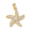 Brass Micro Pave Cubic Zirconia Pendants, Starfish Charms, Golden, 20x18.5x3.5mm, Hole: 5x2.5mm