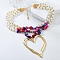 Bohemian Synthetic Turquoise Chips Beads 3 Layer Necklaces, with Plastic Imitation Pearl and Alloy Heart Big Pendant, Colorful, 14.76~15.16 inch(37.5~38.5cm)