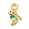Brass Cubic Zirconia Map & Football European Dangle Charms, Large Hole Pendants with Enamel, Cadmium Free & Nickel Free & Lead Free, Real 18K Gold Plated, Green, 30mm, Hole: 5mm