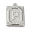 Anti-Tarnish 304 Stainless Steel Pendants, Rectangle with Letter Charm, Letter P, 24.5x18x3mm, Hole: 1.8mm