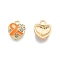 Alloy Rhinestone Pendants, with Enamel, Heart with Silk Ribbon, Light Gold, Orange Red, 11x9.5x3mm, Hole: 1.5mm