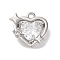 Brass Micro Pave Cubic Zirconia Pendants, Cadmium Free & Nickel Free & Lead Free, Heart with Star Charms, Long-Lasting Plated, Platinum, 13x13x4.5mm, Hole: 1.4mm