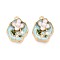 Alloy Enamel Pendants, with ABS Imitation Pearl, Oval with Flower, Rack Plating, Long-Lasting Plated, Lead Free & Cadmium Free & Nickel Free, Golden, Light Cyan, 23.5x19.5x7mm, Hole: 1.8mm