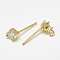 Brass Stud Earring Findings, with Loop, Cubic Zirconia, Clear, Real 18K Gold Plated, 6.5x4mm, Hole: 1.5mm, Pin: 0.7mm