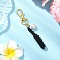 Baseball Bat Glass Seed Beaded Pendant Decoration, Alloy Swivel Clasps Charms for Bag Ornaments, Black, 86.5mm