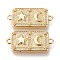 Brass Micro Pave Cubic Zirconia Links Connectors, Rectangle with Star & Moon, Clear, Real 18K Gold Plated, 31.5x15x3mm, Hole: 2mm