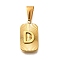 304 Stainless Steel Pendants, Rectangle with Letter Charm, Real 18K Gold Plated, Letter D, 22x12.5x4mm, Hole: 8x4mm