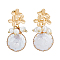 1 Pair Shell Pearl Dangle Stud Earrings, Real 18K Gold Plated Brass Wire Wrap Earrings for Women, Flat Round, 37.5x16mm