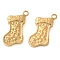 304 Stainless Steel Charms, Manual Polishing, Christmas Socking Charm, Ion Plating(IP), Golden, 12x9x2mm, Hole: 1mm