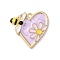 Alloy Enamel Pendants, Light Gold, Cadmium Free & Nickel Free & Lead Free, Rack Plating, Heart with Flower & Bees, Lilac, 25x26x3mm, Hole: 2.1mm